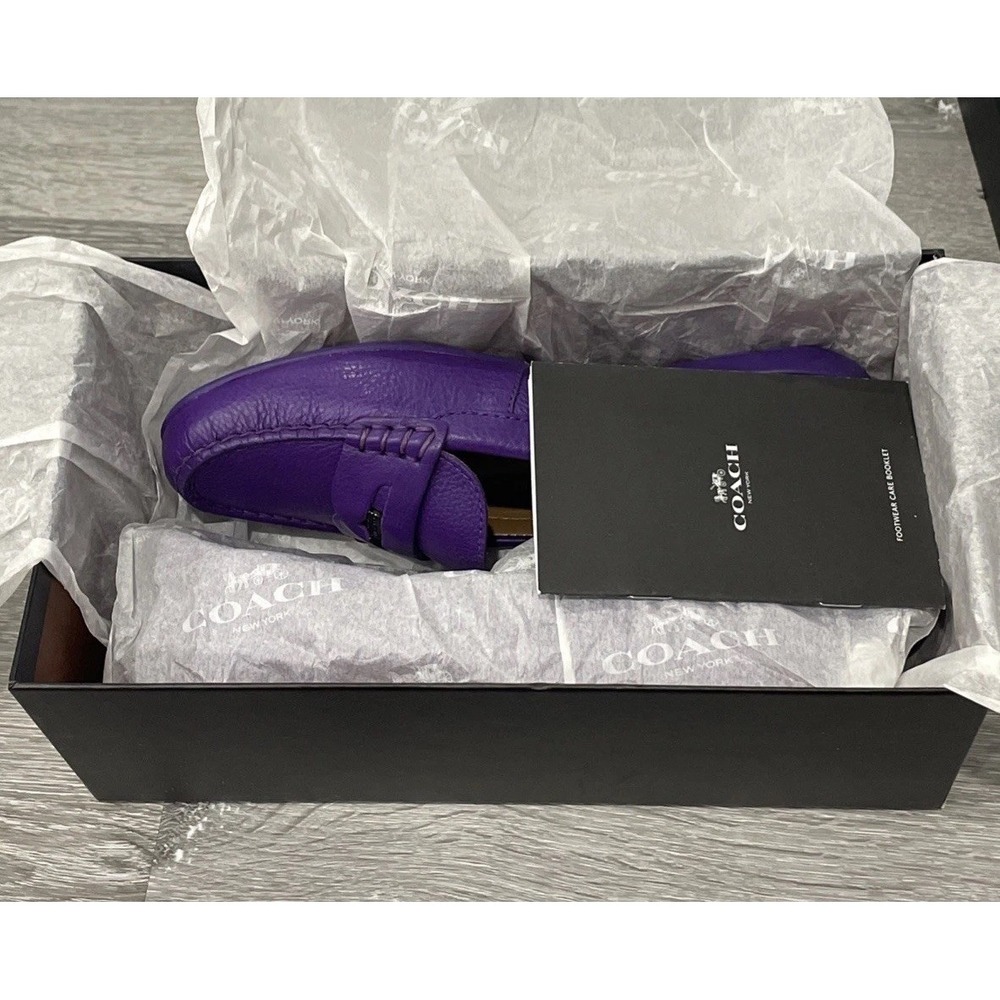 COACH PENNY‎ Pebble Grain Leather  Purple Women's 6.5 M Loafers Q8785 NWB - Picture 9 of 10